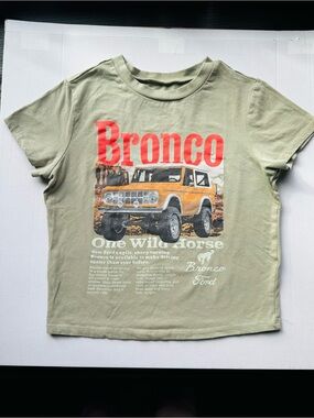 Ford Baby Tee Olive Green Bronco Logo Truck Graphic Y2K Fitted T-Shirt Small